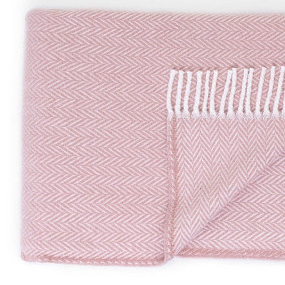 70" X 55" Pink And White Cotton Blend Woven Herringbone Plush Throw Blanket with Tassels — view 3