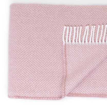 70" X 55" Pink And White Cotton Blend Woven Herringbone Plush Throw Blanket with Tassels HomeRoots