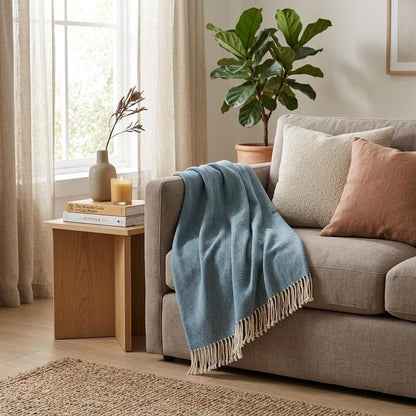 Aqua Blue and White Dreamy Soft Herringbone Throw Blanket HomeRoots