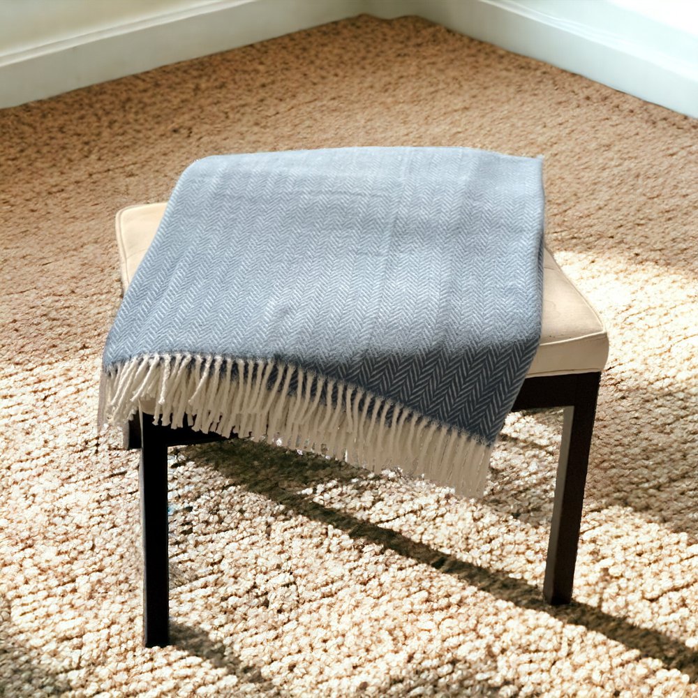 Aqua Blue and White Dreamy Soft Herringbone Throw Blanket HomeRoots