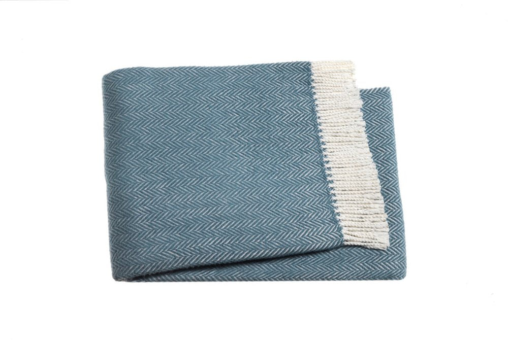 Aqua Blue and White Dreamy Soft Herringbone Throw Blanket HomeRoots
