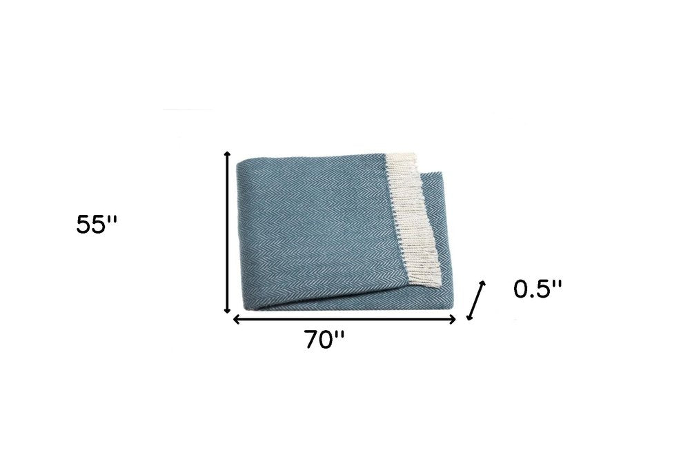 Aqua Blue and White Dreamy Soft Herringbone Throw Blanket HomeRoots