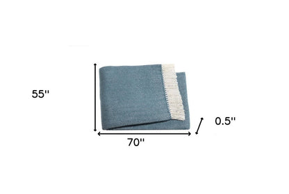 Aqua Blue and White Dreamy Soft Herringbone Throw Blanket HomeRoots