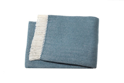 Aqua Blue and White Dreamy Soft Herringbone Throw Blanket HomeRoots