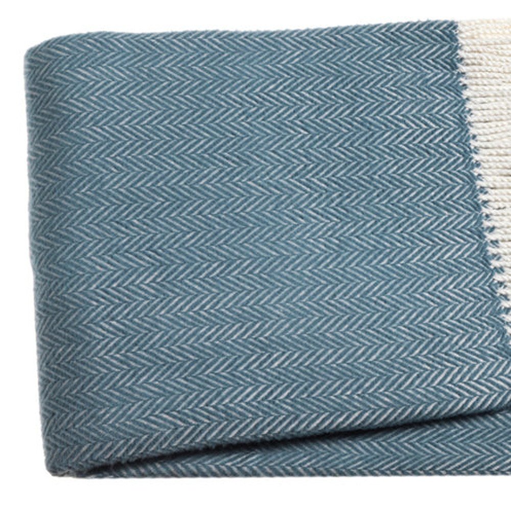 Aqua Blue and White Dreamy Soft Herringbone Throw Blanket — view 3