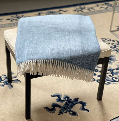 Aqua Blue and White Dreamy Soft Herringbone Throw Blanket HomeRoots