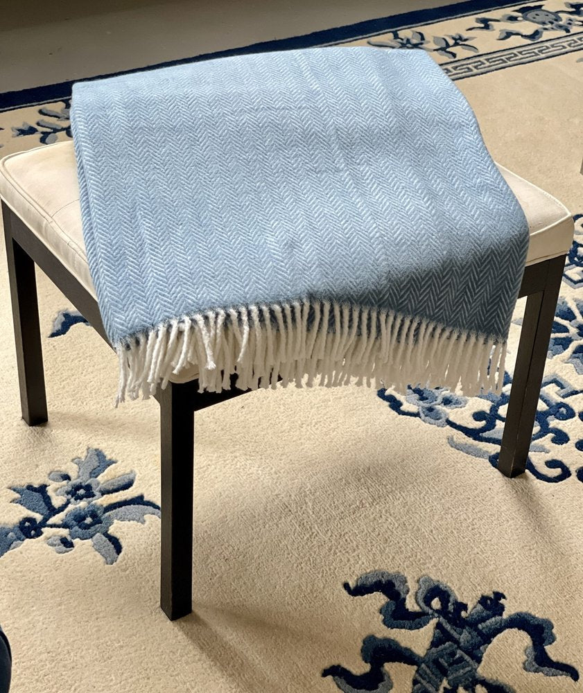 Aqua Blue and White Dreamy Soft Herringbone Throw Blanket HomeRoots