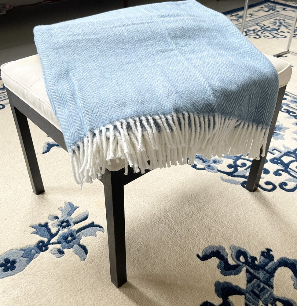 Aqua Blue and White Dreamy Soft Herringbone Throw Blanket HomeRoots