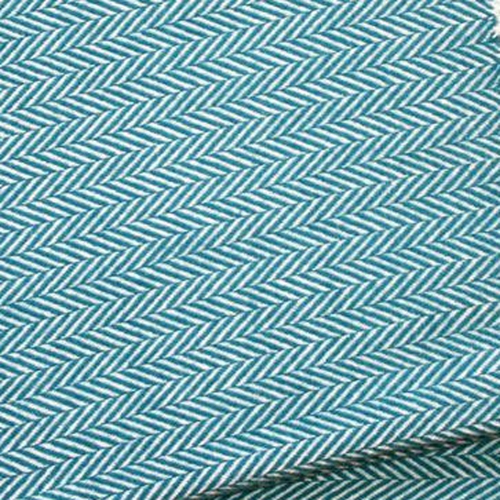 70" X 55" Teal Blue And White Cotton Blend Woven Herringbone Plush Throw Blanket with Tassels HomeRoots