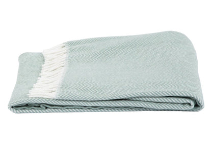 55" X 70" Sage and Ivory Woven Cotton Herringbone Plush Throw Blanket HomeRoots