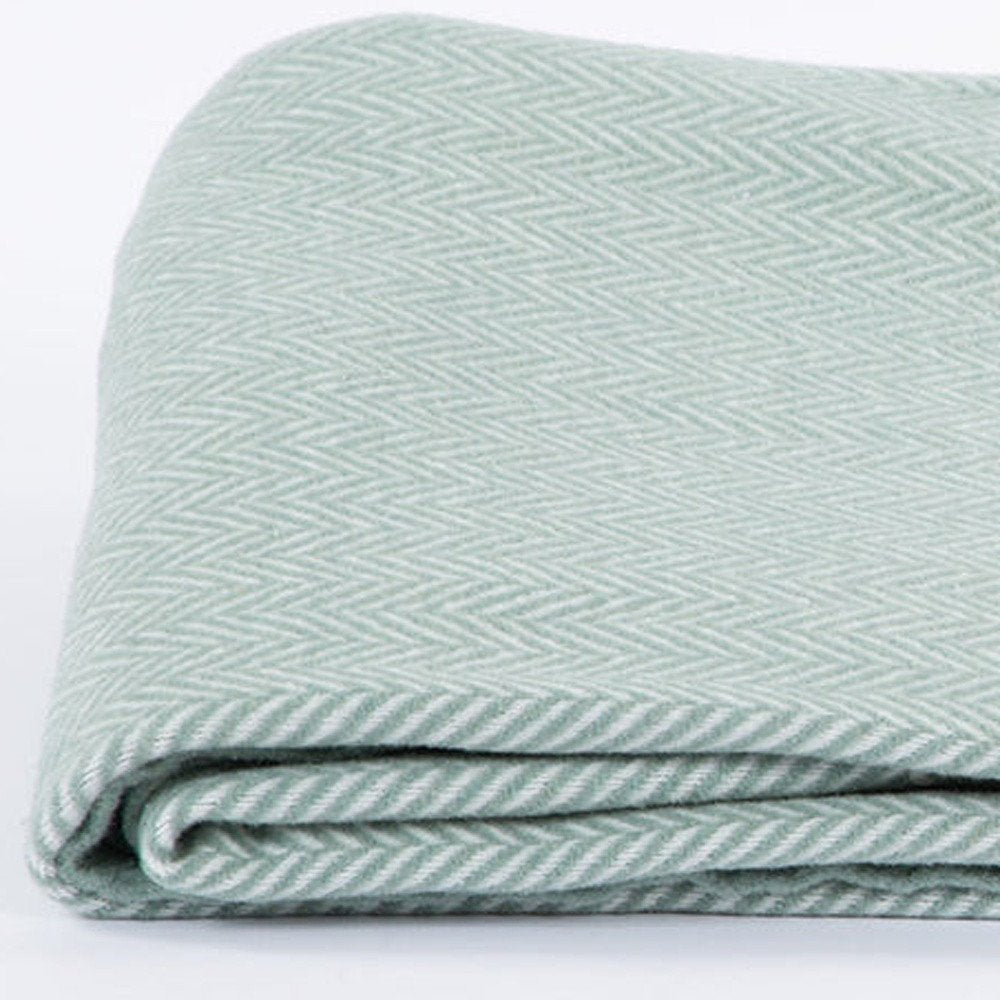 55" X 70" Sage and Ivory Woven Cotton Herringbone Plush Throw Blanket HomeRoots