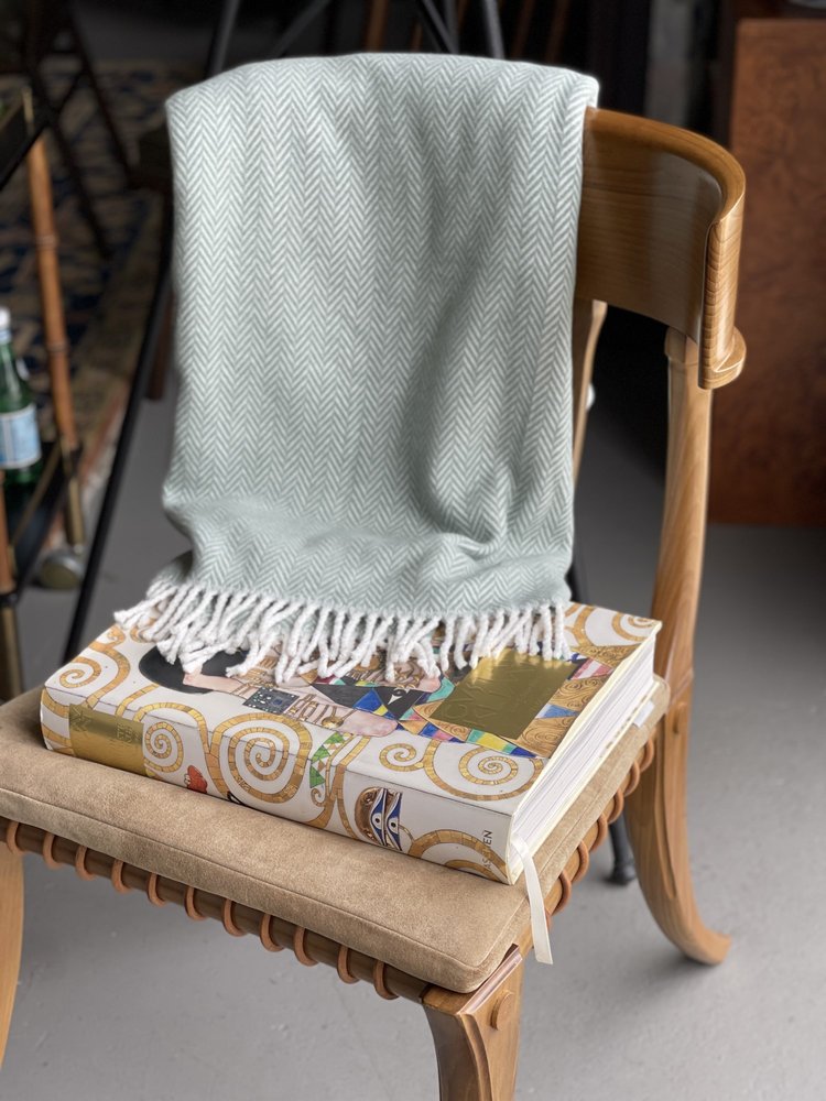 55" X 70" Sage and Ivory Woven Cotton Herringbone Plush Throw Blanket HomeRoots