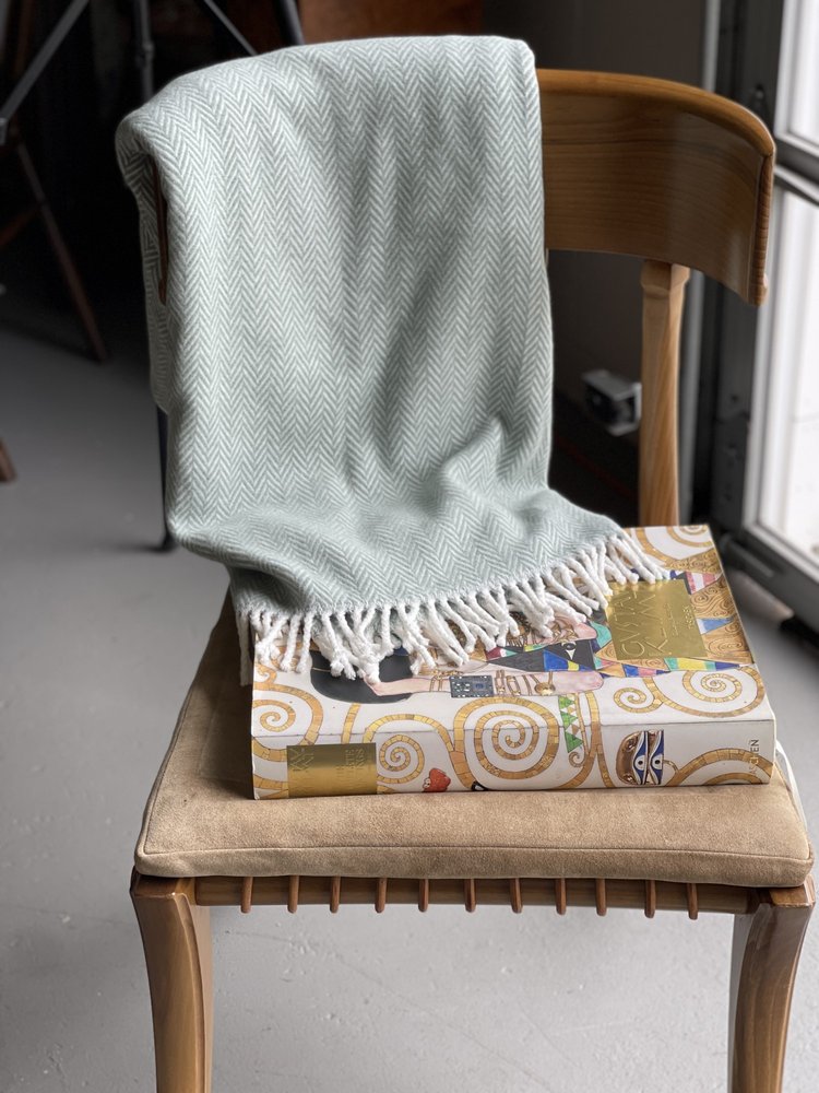 55" X 70" Sage and Ivory Woven Cotton Herringbone Plush Throw Blanket HomeRoots