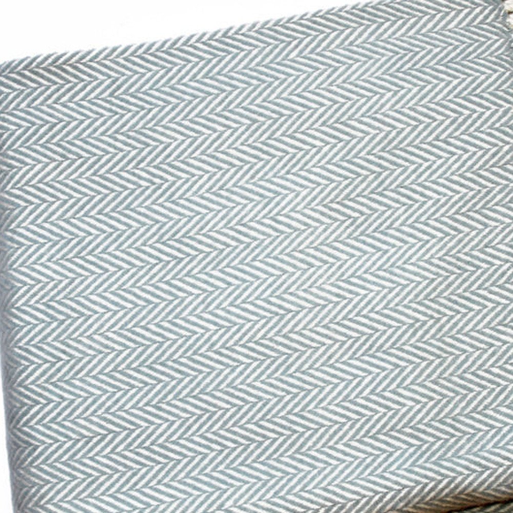 70" X 55" Sky Blue And White Cotton Blend Woven Herringbone Plush Throw Blanket with Tassels HomeRoots