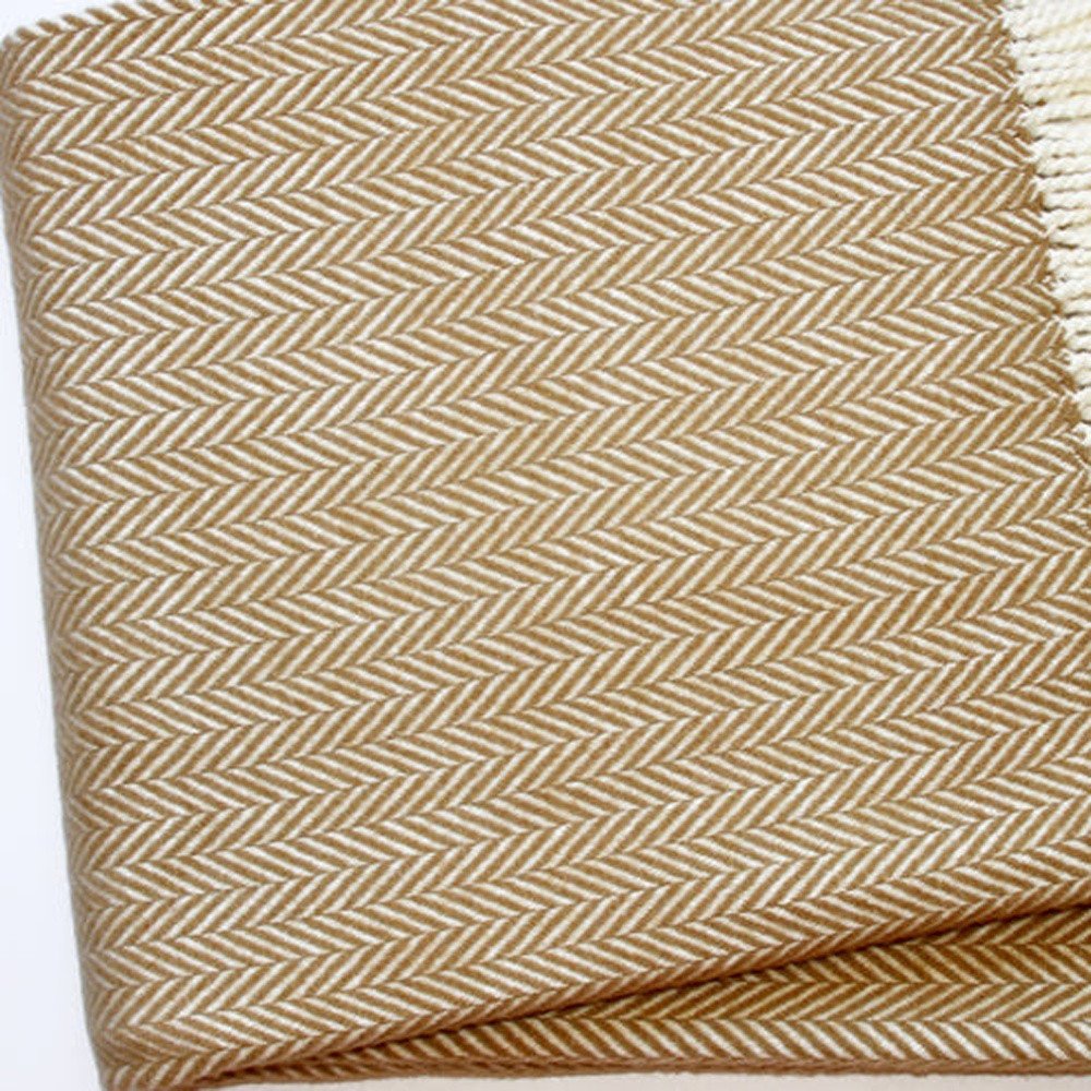 70" X 55" Copper And White Cotton Blend Woven Herringbone Plush Throw Blanket with Tassels HomeRoots