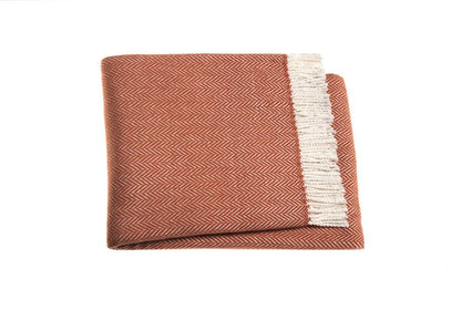 70" X 55" Orange And White Cotton Blend Woven Herringbone Plush Throw Blanket with Tassels HomeRoots