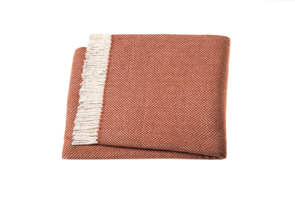 70" X 55" Orange And White Cotton Blend Woven Herringbone Plush Throw Blanket with Tassels HomeRoots