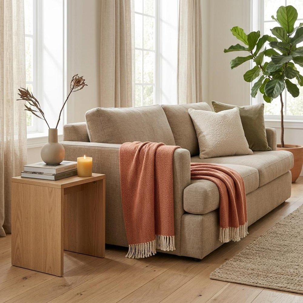 70" X 55" Orange And White Cotton Blend Woven Herringbone Plush Throw Blanket with Tassels — view 8