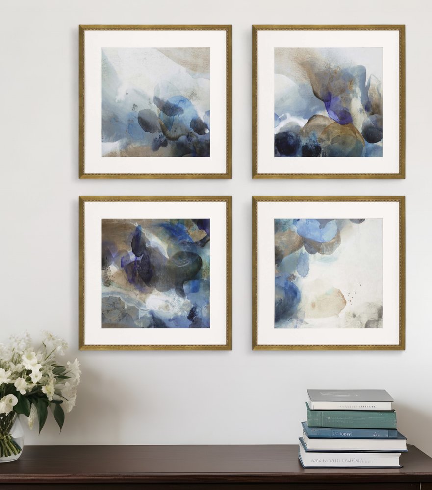 Set Of Four Pebbles Gold Framed Print Wall Art HomeRoots