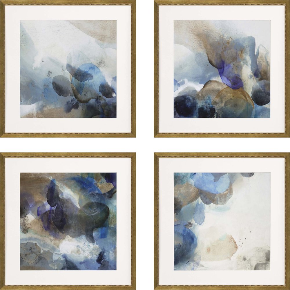 Set Of Four Pebbles Gold Framed Print Wall Art