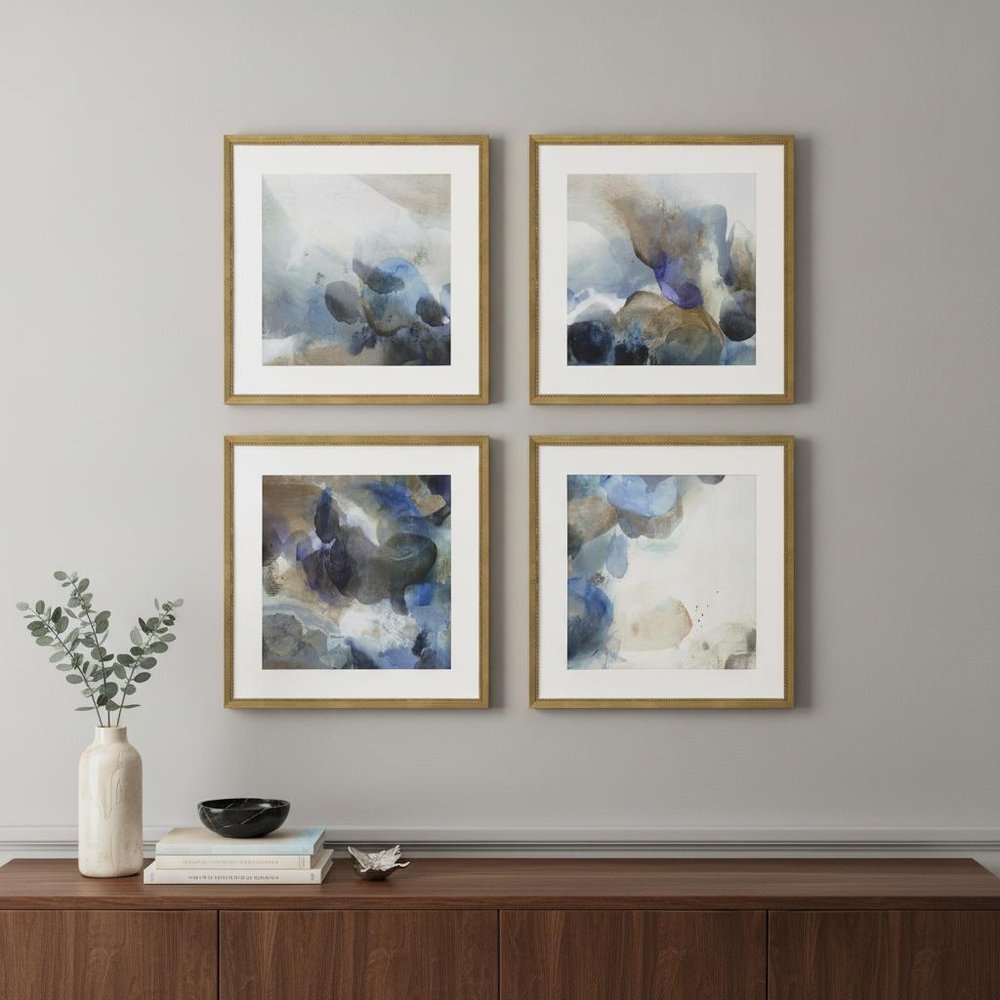 Set Of Four Pebbles Gold Framed Print Wall Art
