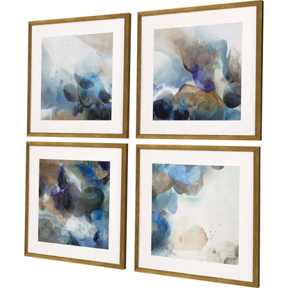 Set Of Four Pebbles Gold Framed Print Wall Art