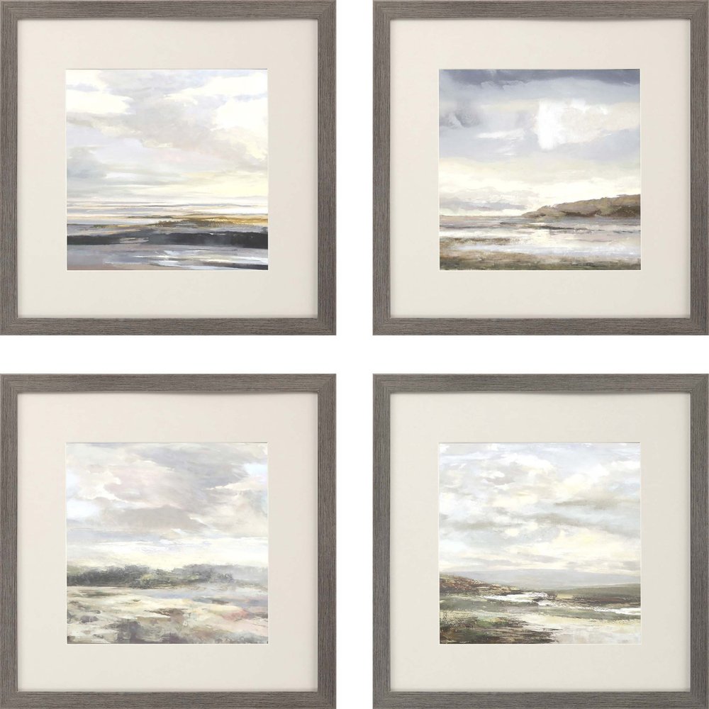 Set Of Four Watercolor Ocean Landscapes Framed Print Wall Art
