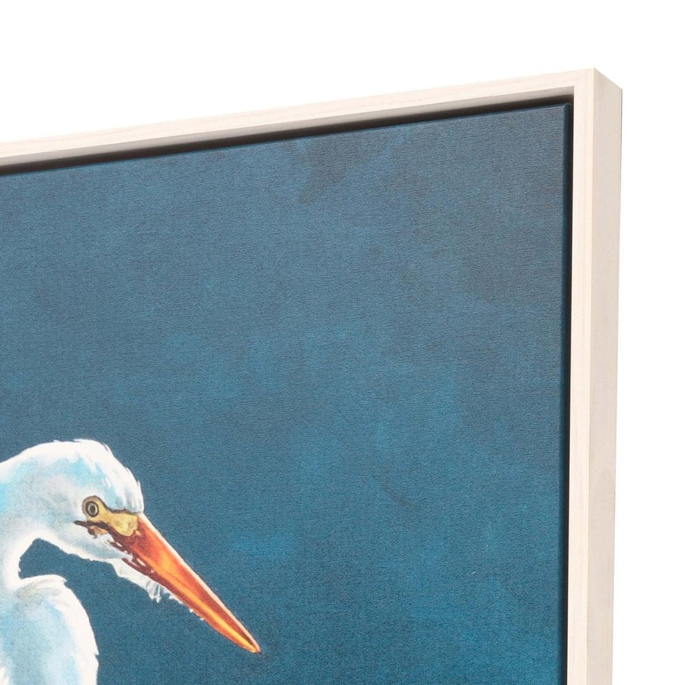 Egret in Lily Pads Canvas Silver Floater Frame Print Wall Art