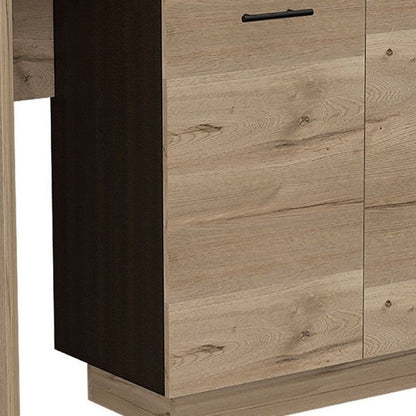Natural and Natural And Black 59" Kitchen Island With Storage HomeRoots