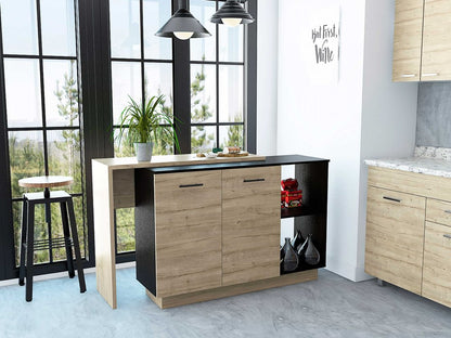 Natural and Natural And Black 59" Kitchen Island With Storage HomeRoots