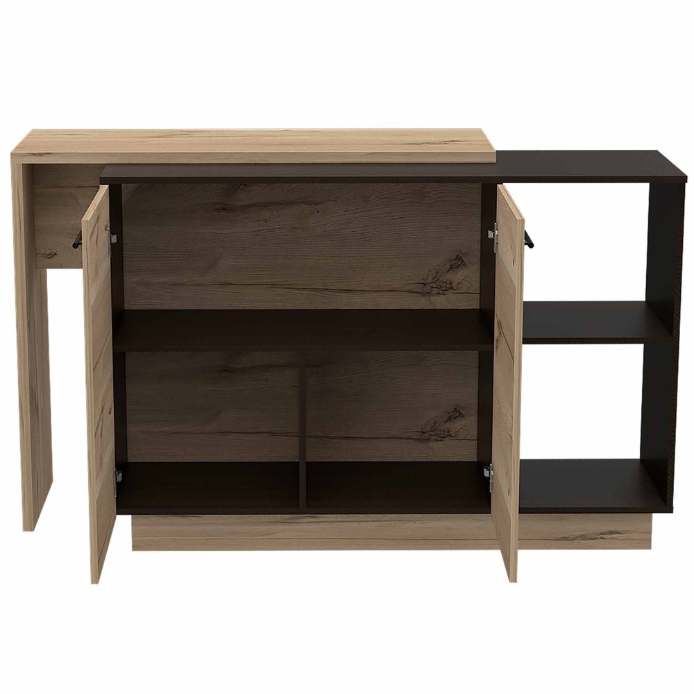 Natural and Natural And Black 59" Kitchen Island With Storage HomeRoots