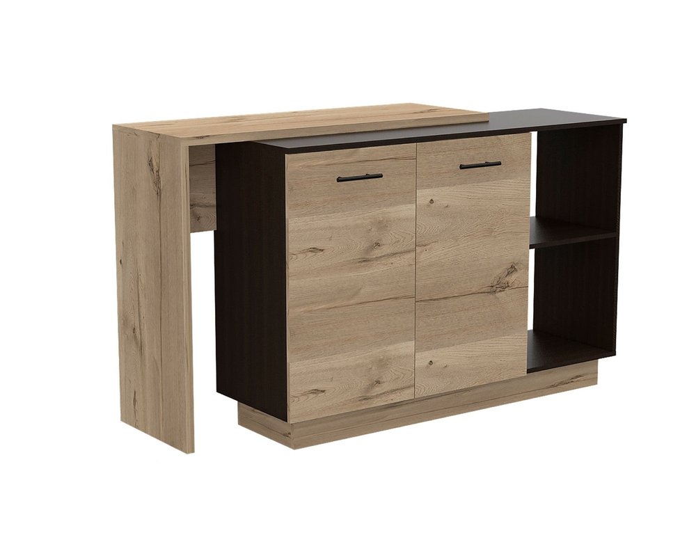 Natural and Natural And Black 59" Kitchen Island With Storage HomeRoots