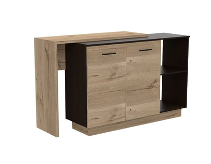 Natural and Natural And Black 59" Kitchen Island With Storage HomeRoots
