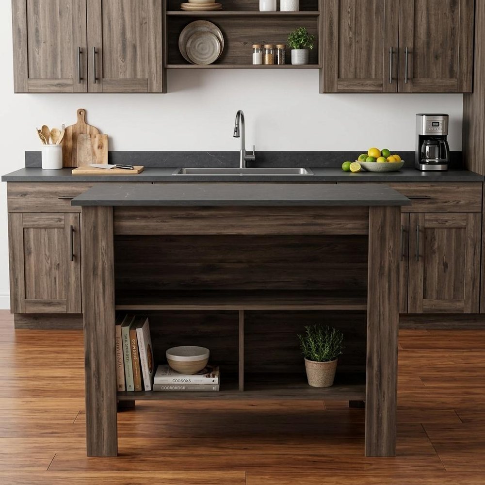 Dark Brown and Brown 41" Kitchen Island With Storage HomeRoots