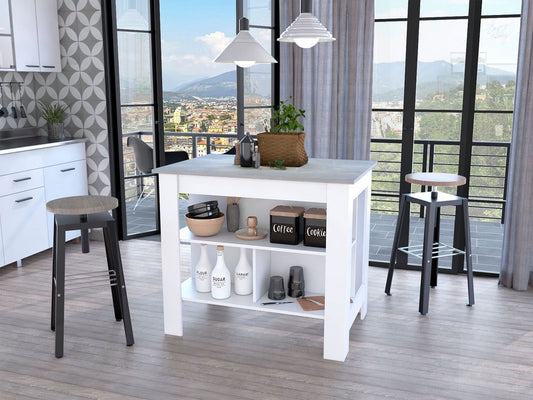 White and Gray 41" Kitchen Island With Storage HomeRoots