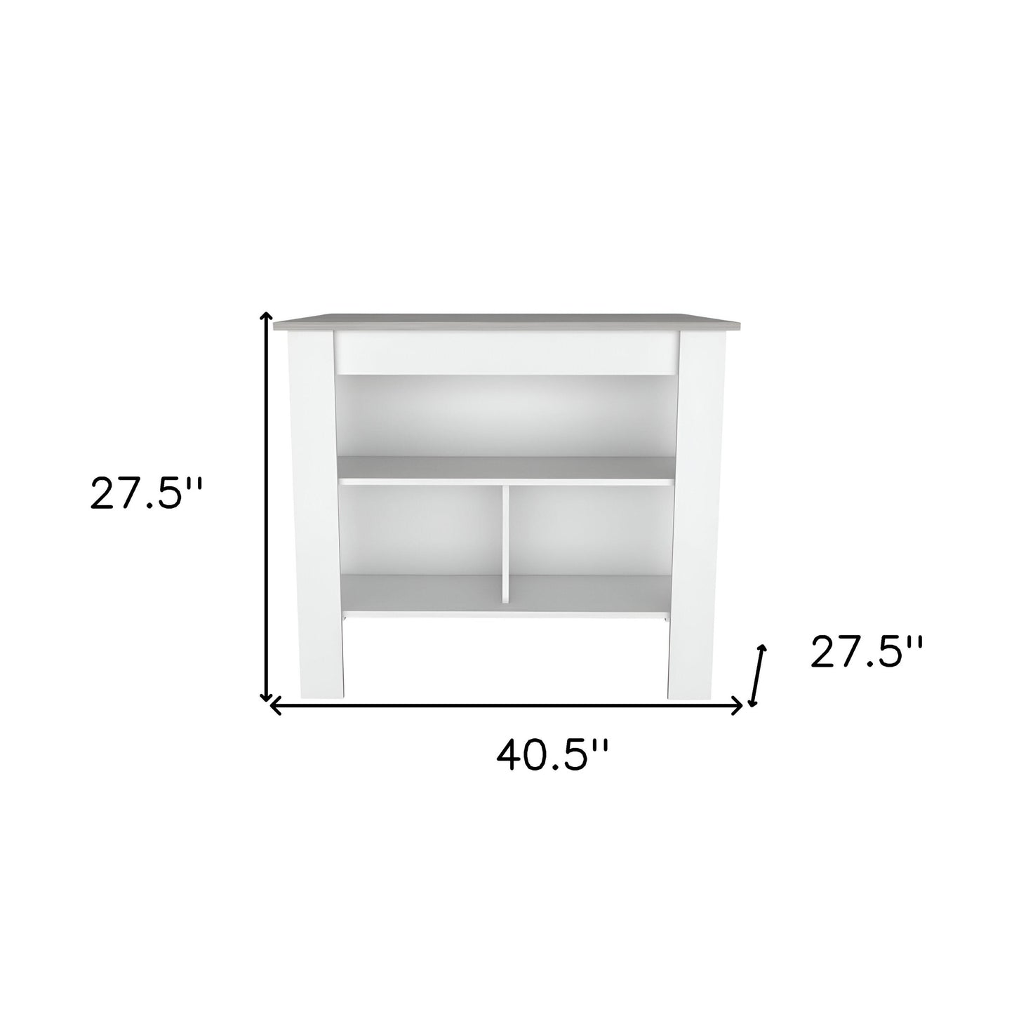 Marble and White Kitchen Island with Three Storage Shelves