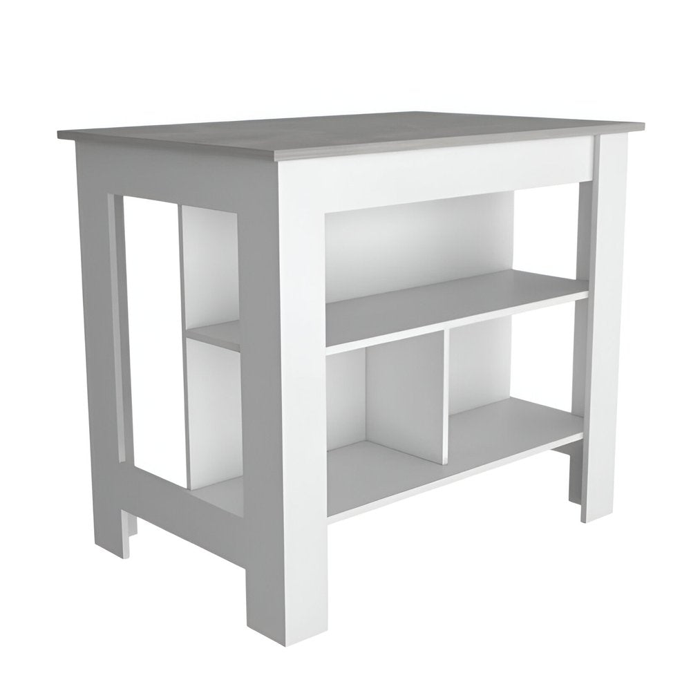White and Gray 41" Kitchen Island With Storage HomeRoots