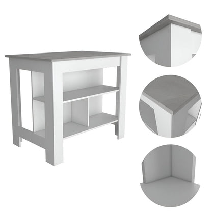 White and Gray 41" Kitchen Island With Storage HomeRoots