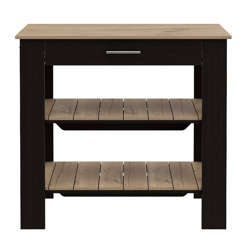 Black and Natural 40" Kitchen Island With Storage HomeRoots