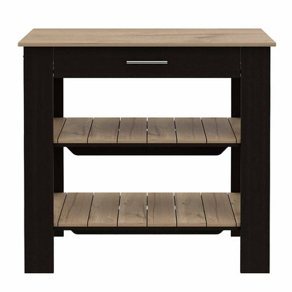 Black and Natural 40" Kitchen Island With Storage HomeRoots