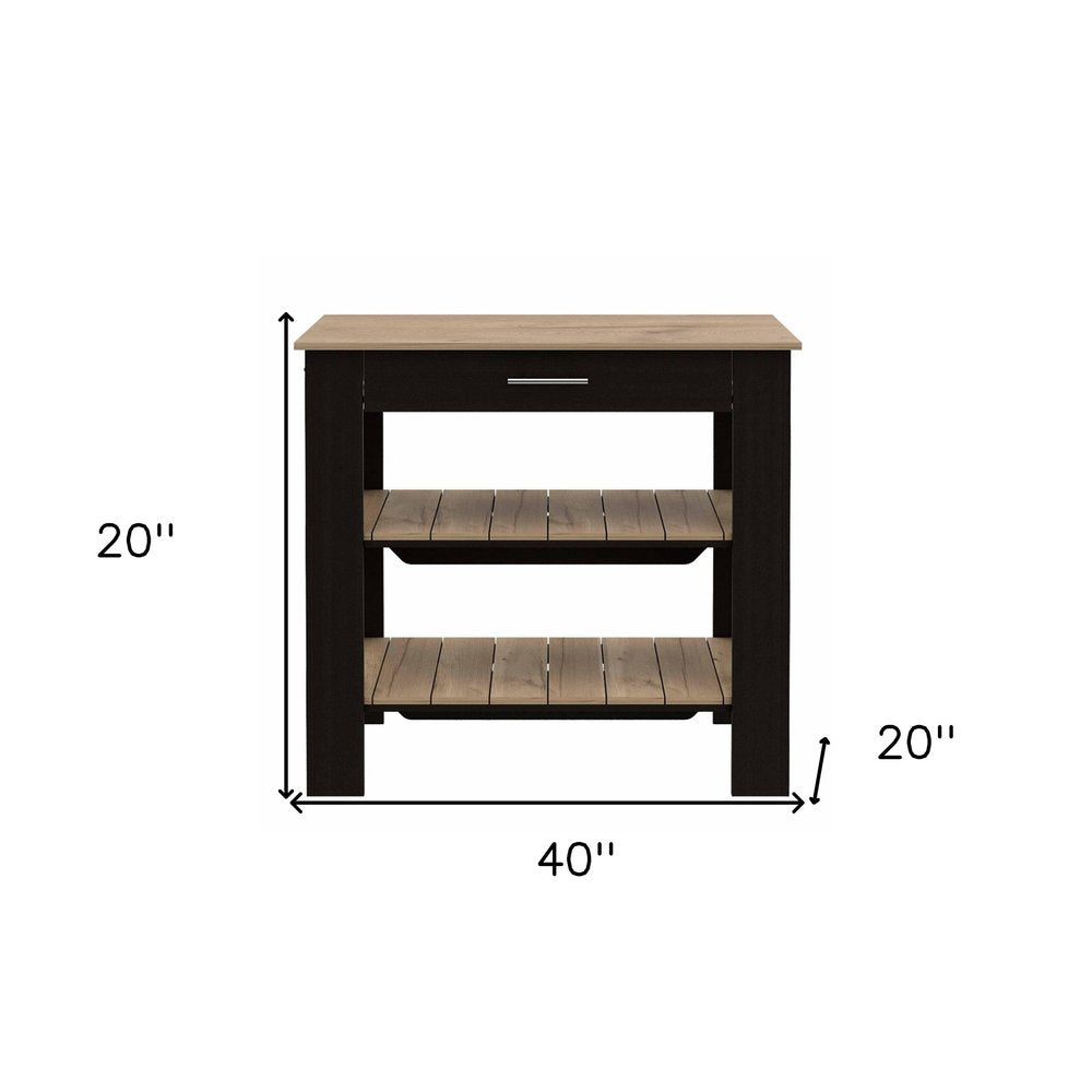 Black and Natural 40" Kitchen Island With Storage HomeRoots