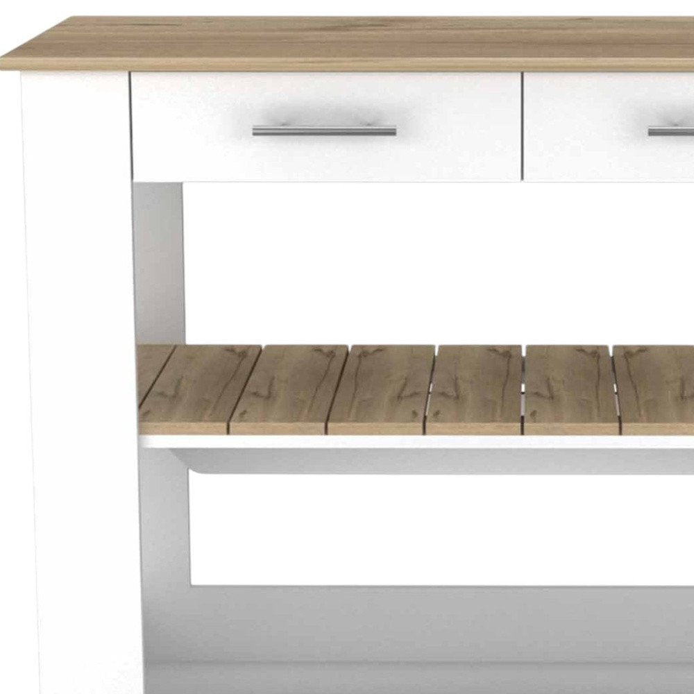 White and Brown 40" Rolling Kitchen Cart With Storage HomeRoots