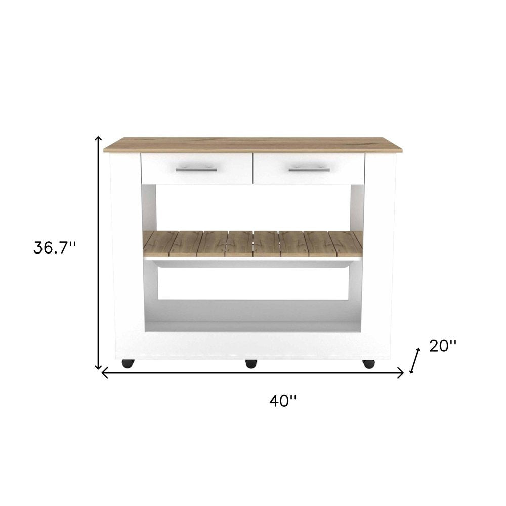 White and Brown 40" Rolling Kitchen Cart With Storage HomeRoots