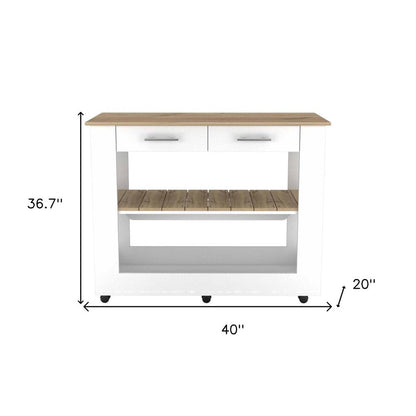 White and Brown 40" Rolling Kitchen Cart With Storage HomeRoots
