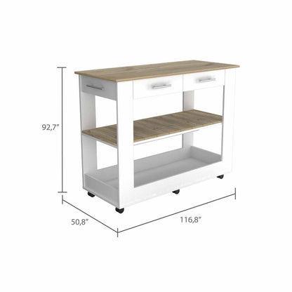 White and Brown 40" Rolling Kitchen Cart With Storage HomeRoots