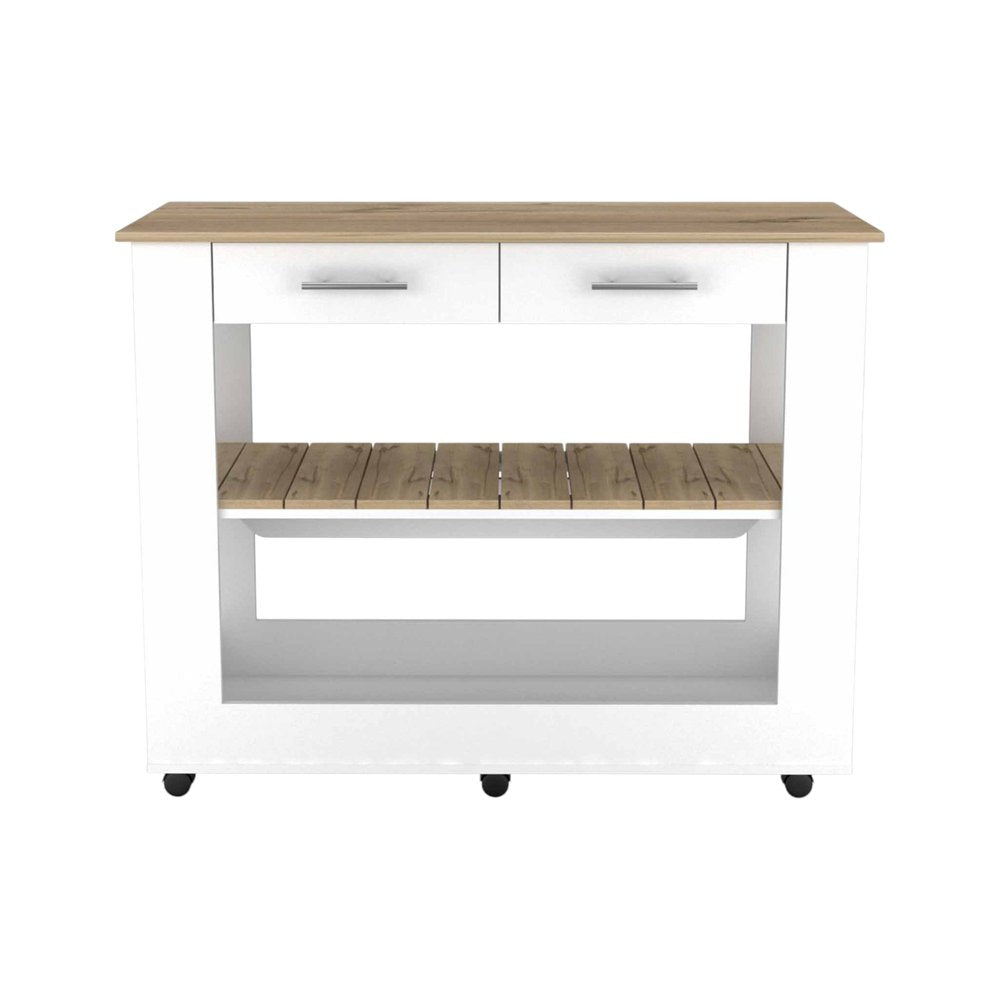 White and Brown 40" Rolling Kitchen Cart With Storage HomeRoots