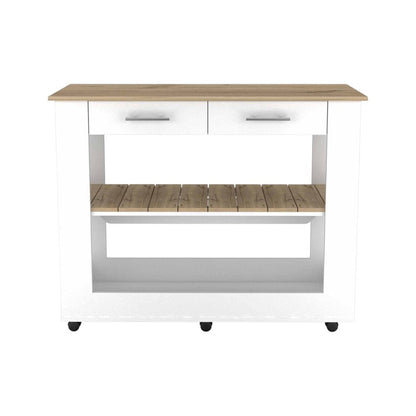 White and Brown 40" Rolling Kitchen Cart With Storage HomeRoots