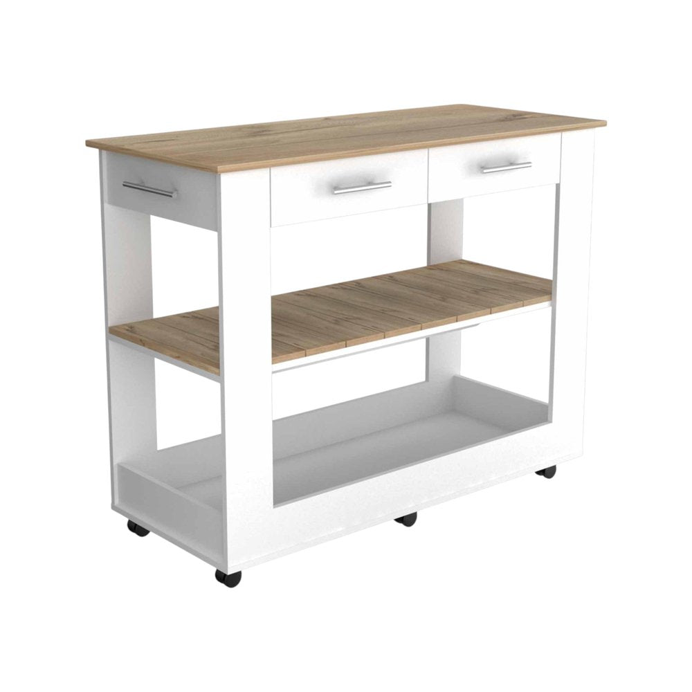 White and Brown 40" Rolling Kitchen Cart With Storage HomeRoots
