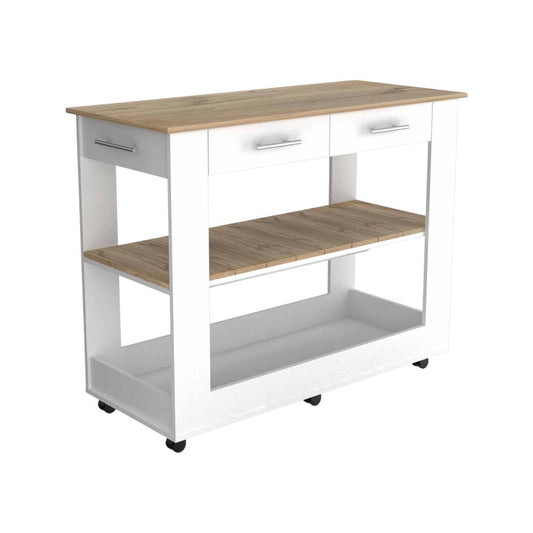 White and Brown 40" Rolling Kitchen Cart With Storage HomeRoots
