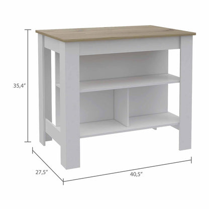 White and Brown 41" Kitchen Island With Storage HomeRoots